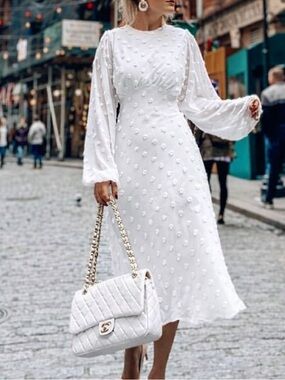 CHICWISH Romantic Coquette Midi Dress White Textured Cotton Candy Size L NWOT